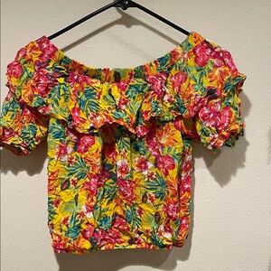 Self Esteem Yellow and Pink Floral crop top